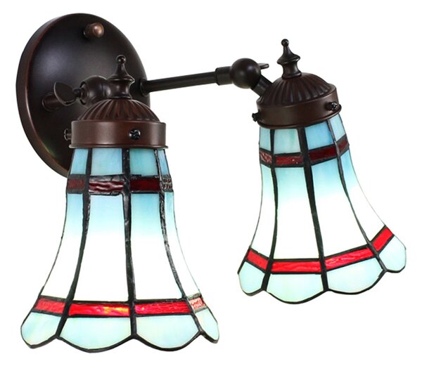 Nástenná Tiffany lampa 2 tienidlá červené pruhy RedLine - 30*23*23 cm E14/max 2*25W - Clayre & Eef