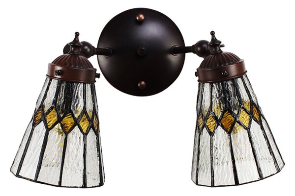 Nástenná Tiffany lampa 2 tienidlá žlté detaily Yello - 30*23*23 cm E14/max 2*25W - Clayre & Eef