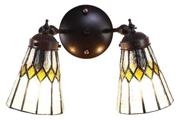 Nástenná Tiffany lampa 2 tienidlá žlté detaily Yello - 30*23*23 cm E14/max 2*25W - Clayre & Eef