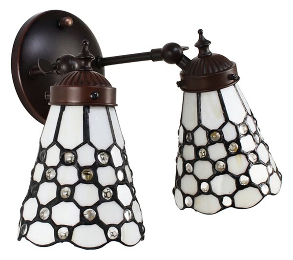 Nástenná lampa Tiffany s bielymi tienidlami Panne - 30*23*23 cm E14/max 2*25W - Clayre & Eef