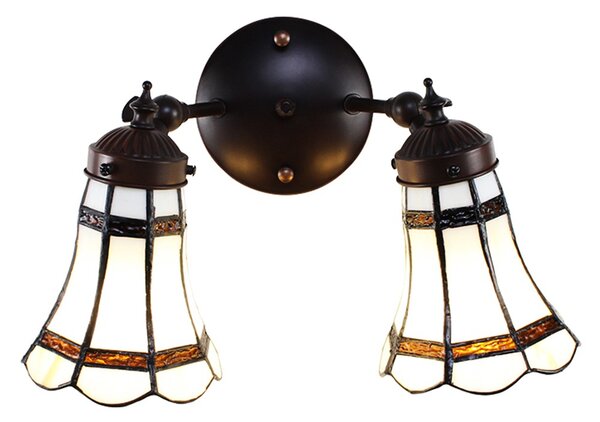 Nástenná lampa Tiffany s bielymi tienidlami Ponnie - 30*23*23 cm E14/max 2*25W - Clayre & Eef