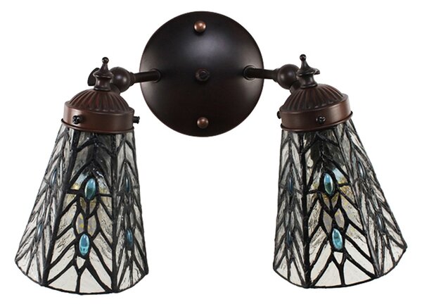 Nástenná Tiffany lampa 2 tienidlá modré kamienky - 30*23*23 cm E14/max 2*25W - Clayre & Eef