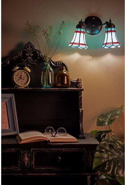 Nástenná Tiffany lampa 2 tienidlá červené pruhy RedLine - 30*23*23 cm E14/max 2*25W - Clayre & Eef