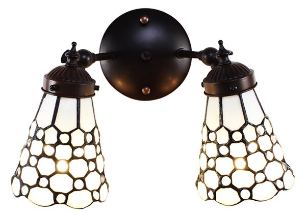 Nástenná lampa Tiffany s bielymi tienidlami Panne - 30*23*23 cm E14/max 2*25W - Clayre & Eef