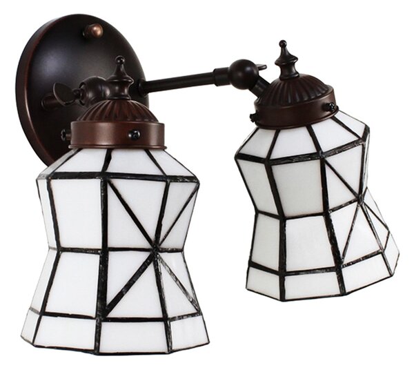 Nástenná lampa Tiffany s bielymi tienidlami Joanne - 30*23*23 cm E14/max 2*25W - Clayre & Eef