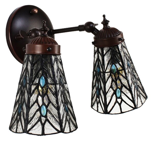 Nástenná Tiffany lampa 2 tienidlá modré kamienky - 30*23*23 cm E14/max 2*25W - Clayre & Eef