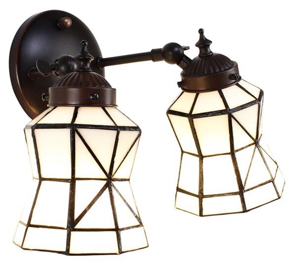 Nástenná lampa Tiffany s bielymi tienidlami Joanne - 30*23*23 cm E14/max 2*25W - Clayre & Eef