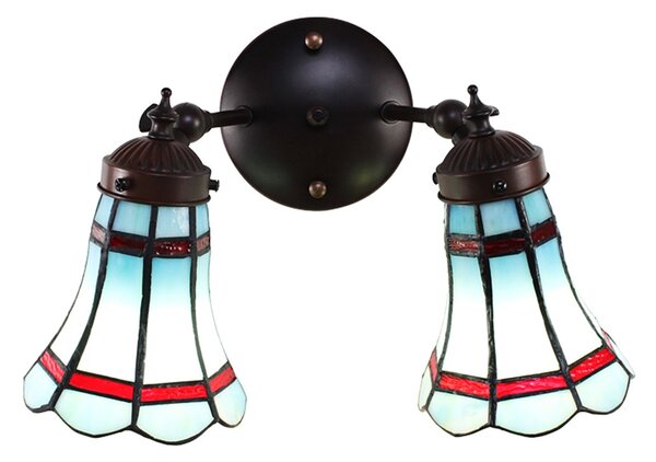 Nástenná Tiffany lampa 2 tienidlá červené pruhy RedLine - 30*23*23 cm E14/max 2*25W - Clayre & Eef