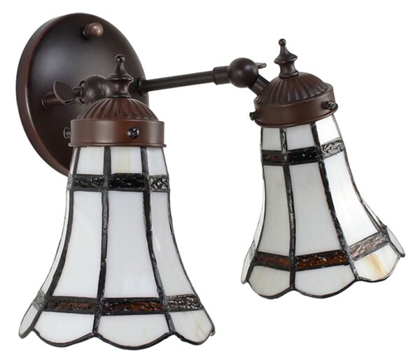 Nástenná lampa Tiffany s bielymi tienidlami Ponnie - 30*23*23 cm E14/max 2*25W - Clayre & Eef
