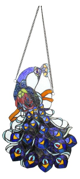 Závesný Tiffany panel páv Peacock Blue - 35*70 cm - Clayre & Eef