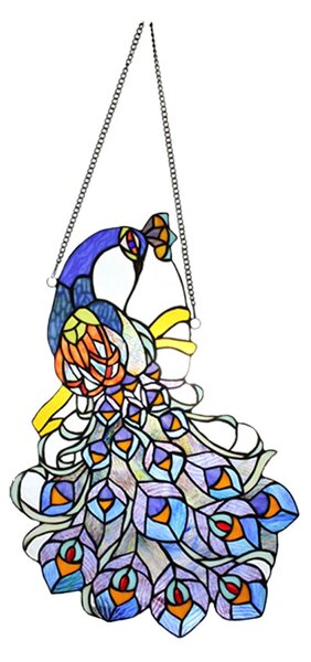 Závesný Tiffany panel páv Peacock Blue - 35*70 cm - Clayre & Eef