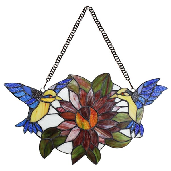 Závesný Tiffany panel s vtáčikmi Birds Brown - 50*60 cm - Clayre & Eef