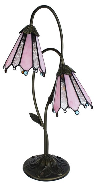 Stolná lampa Tiffany Flowerbell pink - 35*18*61 cm E14/max 2*25W - Clayre & Eef