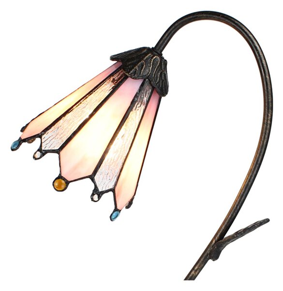Stolná Tiffany lampa Flowerbell pink - 30*17*48 cm E14/max 1*25W - Clayre & Eef