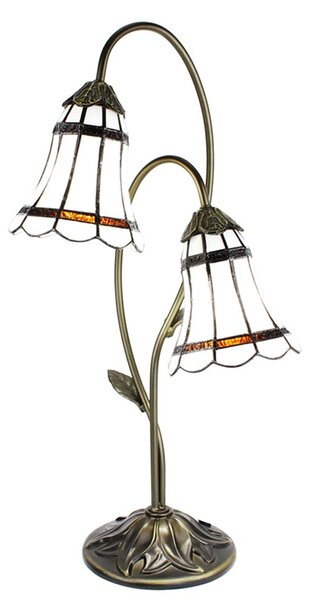 Stolná Tiffany lampa 2 tienidlá hnedé pruhy BrownLine - 35*18*61 cm E14/max 2*25W - Clayre & Eef