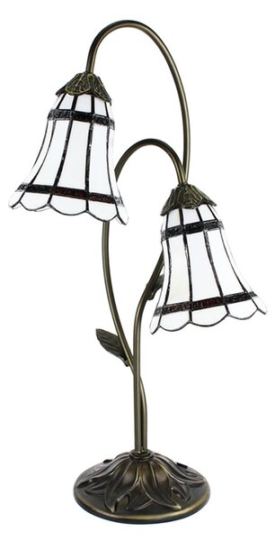 Stolná Tiffany lampa 2 tienidlá hnedé pruhy BrownLine - 35*18*61 cm E14/max 2*25W - Clayre & Eef