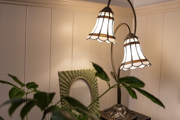 Stolná Tiffany lampa 2 tienidlá hnedé pruhy BrownLine - 35*18*61 cm E14/max 2*25W - Clayre & Eef