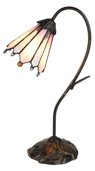 Stolná Tiffany lampa Flowerbell pink - 30*17*48 cm E14/max 1*25W - Clayre & Eef