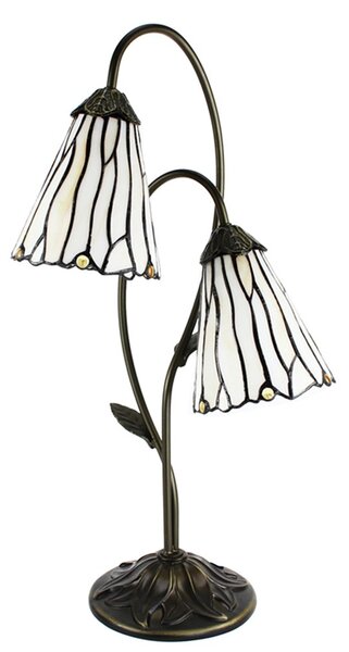 Stolná Tiffany lampa 2 tienidlá hnedé kamienky BrownEye - 35*18*61 cm E14/max 2*25W - Clayre & Eef