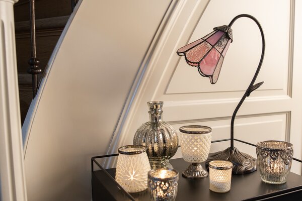 Stolná lampa Tiffany FlowerArc pink - 30*17*48 cm E14/max 1*25W - Clayre & Eef