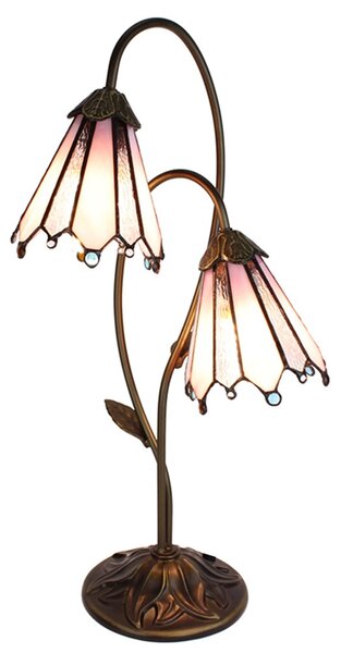 Stolná lampa Tiffany Flowerbell pink - 35*18*61 cm E14/max 2*25W - Clayre & Eef