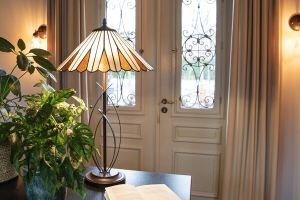 Béžovo-hnedá stolná lampa Tiffany Owa - Ø 41*69 cm E27/max 2*60W - Clayre & Eef
