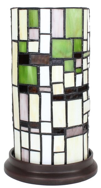 Béžovo-zelená valcovitá stolná Tiffany lampa - Ø 15*26 cm E14/max 1*40W - Clayre & Eef