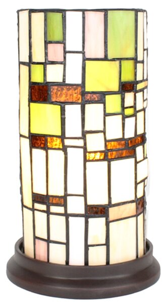 Béžovo-zelená valcovitá stolná Tiffany lampa - Ø 15*26 cm E14/max 1*40W - Clayre & Eef