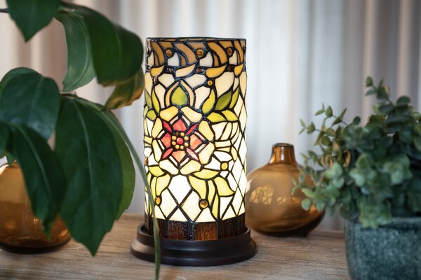 Valcová stolná lampa Tiffany s kvetinou - Ø 15*26 cm E14/max 1*40W - Clayre & Eef