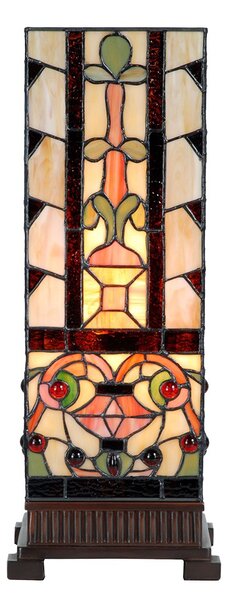 Béžovo-hnedá hranatá stolná lampa Tiffany Squillo - 18*18*45 cm E27/max 1*40W - Clayre & Eef
