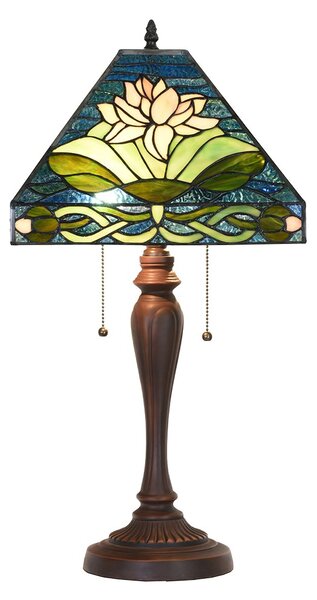 Modrá stolná lampa Tiffany s leknom Waterlily - 31*31*61 cm E27/max 2*60W - Clayre & Eef