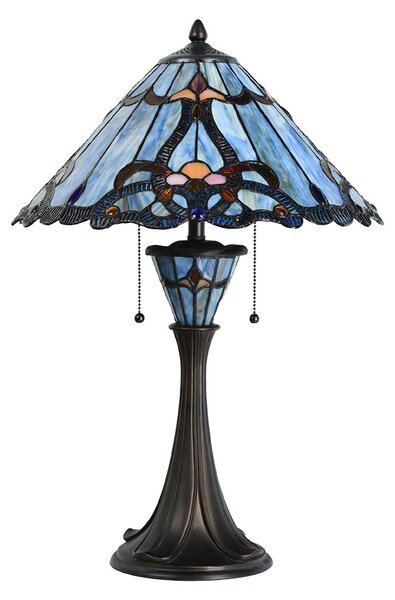 Modrá stolná lampa Tiffany Niebbo - Ø 40*61 cm E27/max 2*60W - Clayre & Eef