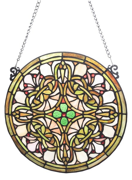Sklenený okrúhly závesný Tiffany panel - Ø 30*1 cm - Clayre & Eef