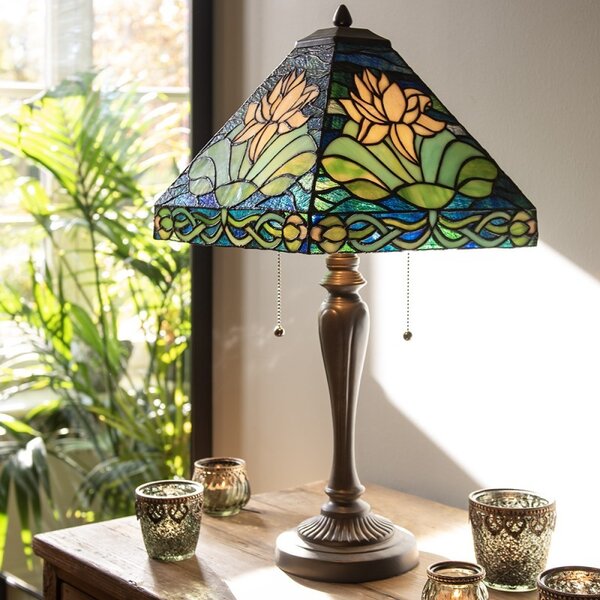 Modrá stolná lampa Tiffany s leknom Waterlily - 31*31*61 cm E27/max 2*60W - Clayre & Eef