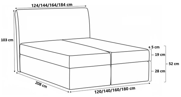 Kontinentálna posteľ 180x200 IVANA 4 - ružová + topper ZADARMO