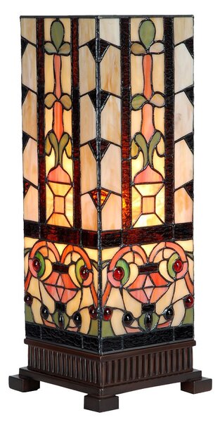 Béžovo-hnedá hranatá stolná lampa Tiffany Squillo - 18*18*45 cm E27/max 1*40W - Clayre & Eef