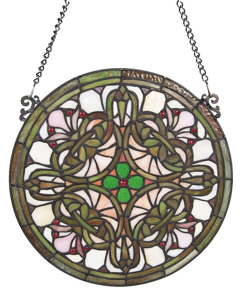 Sklenený okrúhly závesný Tiffany panel - Ø 30*1 cm - Clayre & Eef