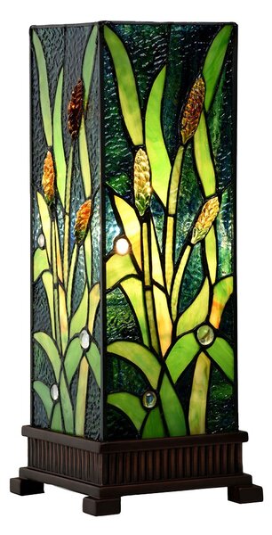 Zelená hranatá stolná lampa Tiffany Squilla - 18*18*45 cm E27/max 1*60W - Clayre & Eef
