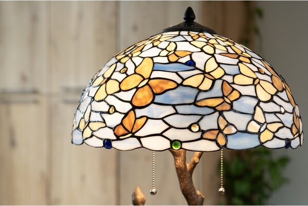 Modrá stolná lampa Tiffany Butterflies - Ø 40*60 cm E27/max 2x60W - Clayre & Eef