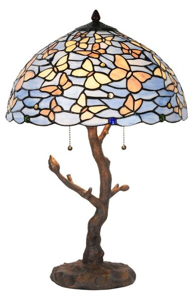 Modrá stolná lampa Tiffany Butterflies - Ø 40*60 cm E27/max 2x60W - Clayre & Eef