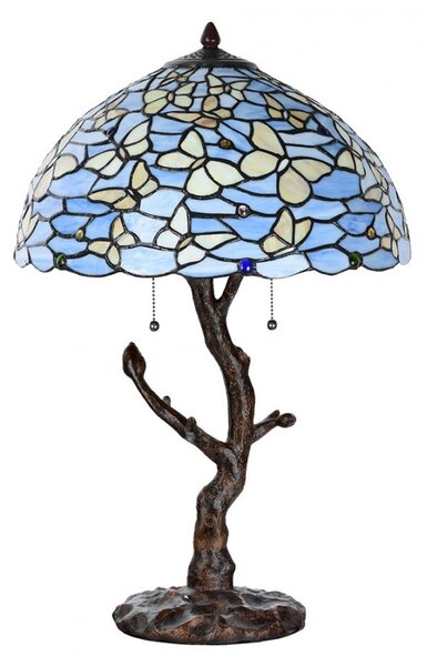 Modrá stolná lampa Tiffany Butterflies - Ø 40*60 cm E27/max 2x60W - Clayre & Eef