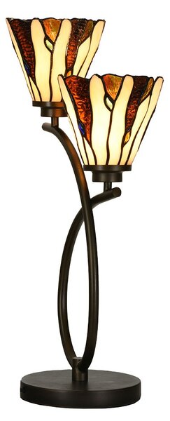 Béžovo-hnedá stolná lampa Tiffany Titto s 2kvetmi - 46*28*63 cm E14/max 2*40W - Clayre & Eef