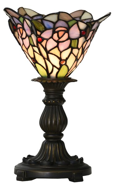 Ružovo-fialová stolná lampa Tiffany v tvare kvetu - Ø 20*30 cm E14/max 1*25W - Clayre & Eef