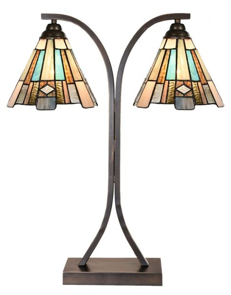 Béžovo-hnedá stolná lampa tiffany Annie - 48*19*57 cm E27/ma* 2*60W - Clayre & Eef