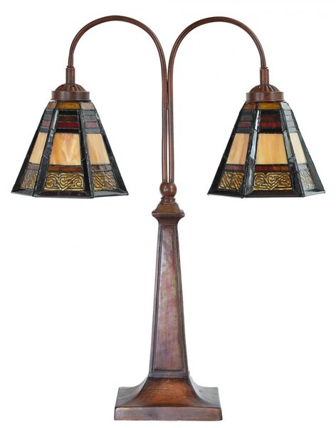 Béžovo-hnedá stolná lampa tiffany Bernadette - 48*19*64 cm E27/ma* 2*60W - Clayre & Eef