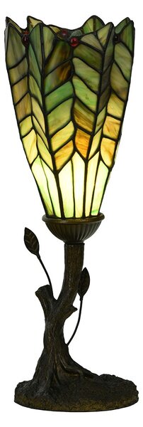 Zelená stolná lampa Tiffany v tvare kvetu - Ø 15*42 cm E14/max 1*25W - Clayre & Eef