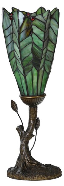 Zelená stolná lampa Tiffany v tvare kvetu - Ø 15*42 cm E14/max 1*25W - Clayre & Eef