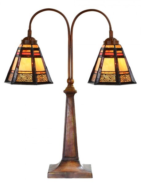 Béžovo-hnedá stolná lampa tiffany Bernadette - 48*19*64 cm E27/ma* 2*60W - Clayre & Eef