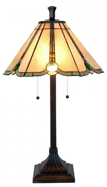 Béžovo-hnedá stolná lampa tiffany Jeannine - Ø 40*67 cm / E27/ 2*60W - Clayre & Eef