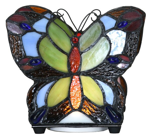 Farebná stolná lampa Tiffany v tvare motýľa Butterfly - 15*8*13 cm (LED) - Clayre & Eef